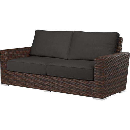 Montecito Outdoor Loveseat by Sunset West. Made from resin wicker in a modern style.