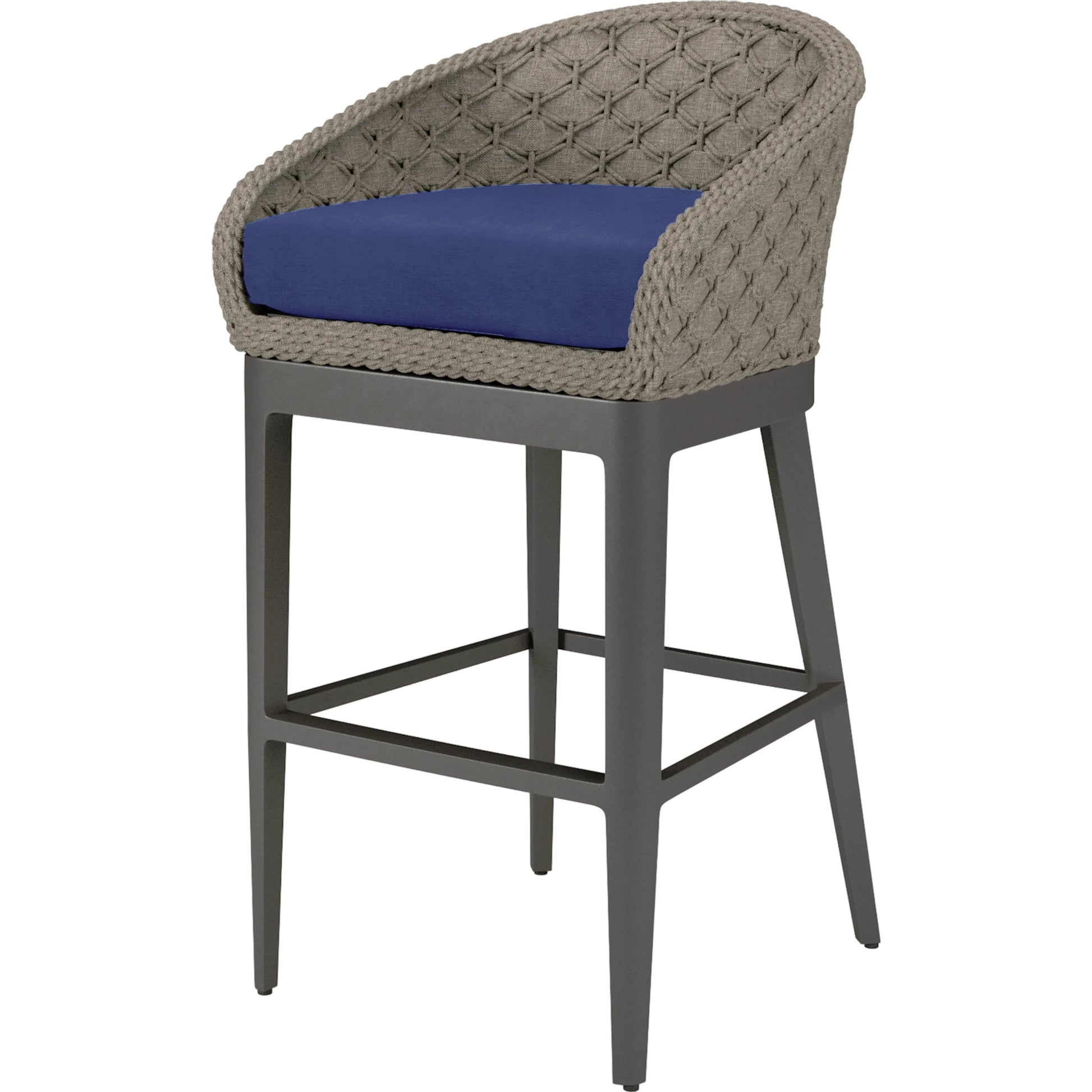 Marbella Outdoor Barstool by Sunset West in graphite. Made from olefin rope in a modern style.
