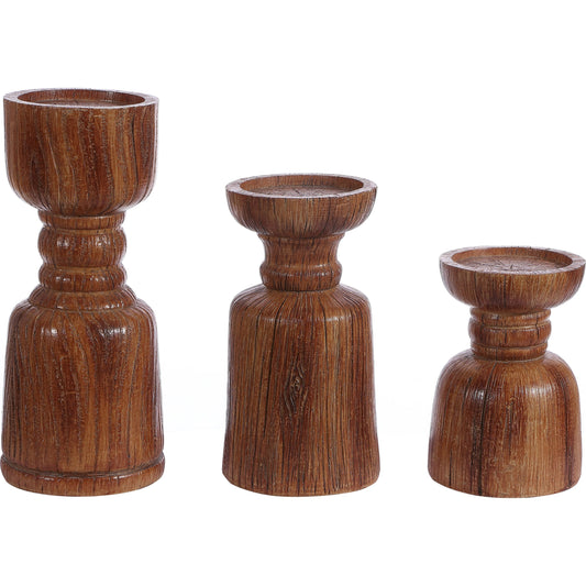 Ponce Candle Holder (Set of 3) by HedgeApple Essentials in brown. Made from 100% polyresin in a eclectic & global style.