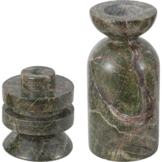 Slope Candle Holder (Set of 2) by HedgeApple Essentials in dark green. Made from marble in a unique style.