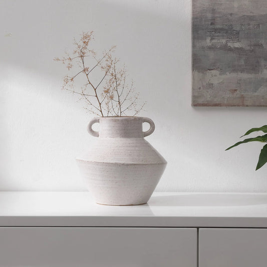 Cooke Vase with Handles by HedgeApple Essentials in white, cream. Made from ceramic in a modern style.
