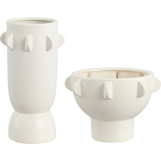 Michigan Table Vase (Set of 2) by HedgeApple Essentials in off-white and glazing. Made from ceramic in a unique style.