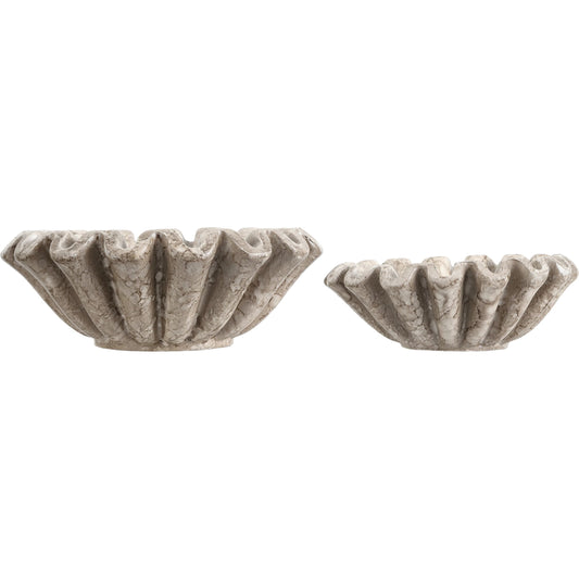 Tama Ruffle Bowl (Set of 2) by HedgeApple Essentials in greige and painting. Made from resin in a unique style.