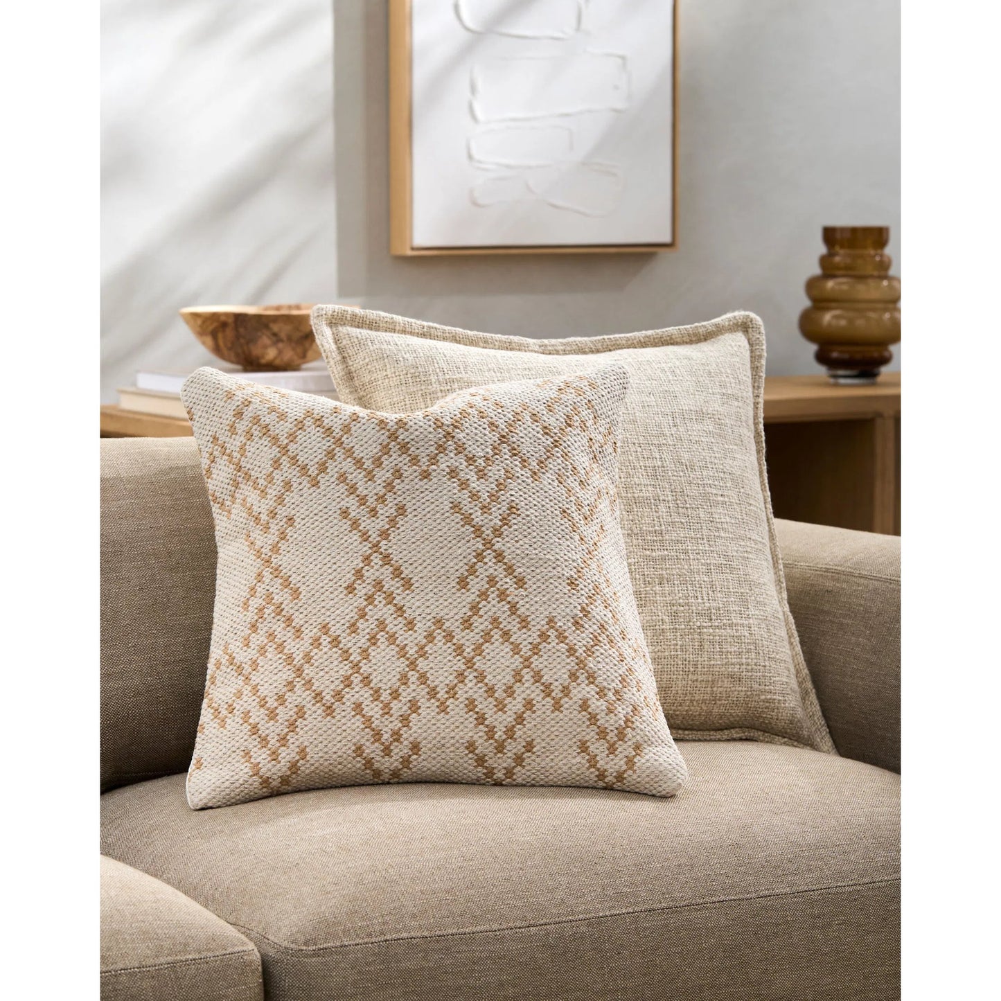 003 S-348242,S-348243 | Lifestyle | Ryder Pillow - 37743 by Livabliss in cream, wheat, white. Made from 100% cotton in a eclectic & global style.