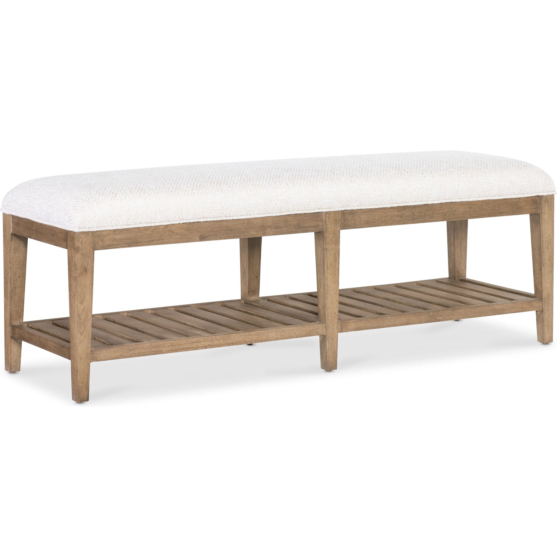 Vineyard Row Bed Bench by Hooker Furniture in beige and sonoma. Made from 57% polyester, 43% cationic poly in a transitional style.