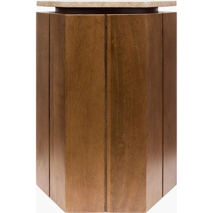 Radnor 541151 Furniture by Surya in top: beige; base: brown and lacquerednatural. Made from marble, mango wood in a transitional style.