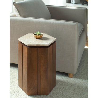 Radnor 541151 Furniture by Surya in top: beige; base: brown and lacquerednatural. Made from marble, mango wood in a transitional style.