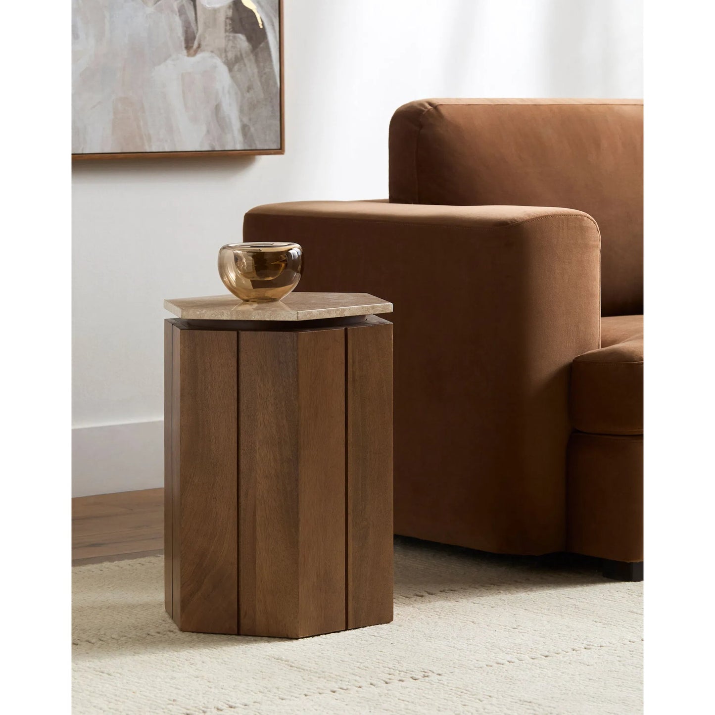 003 SI-2244537 | Lifestyle | Radnor 541151 Furniture by Surya in top: beige; base: brown and lacquerednatural. Made from marble, mango wood in a transitional style.