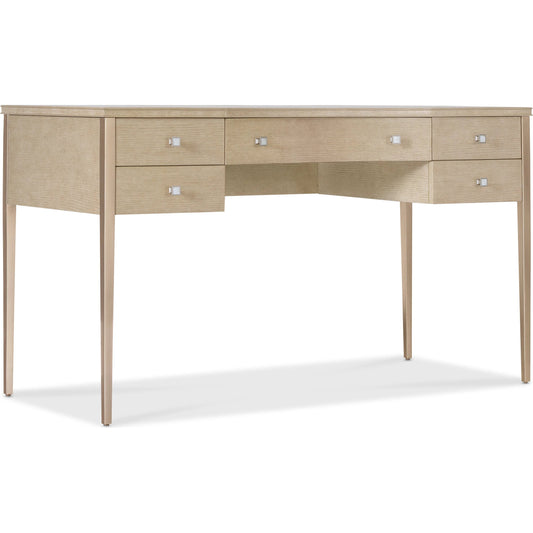 Melange Flourish Dressing Table by Hooker Furniture in light wood and polished limestone. Made from marble, metal, oak veneers in a unique style.