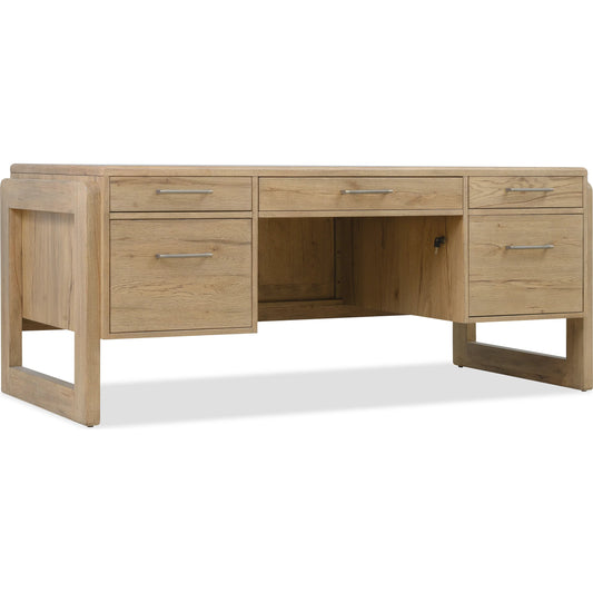 Kalamazoo Executive Desk by Hooker Furniture in medium wood and aged oak. Made from white oak veneers in a unique style.