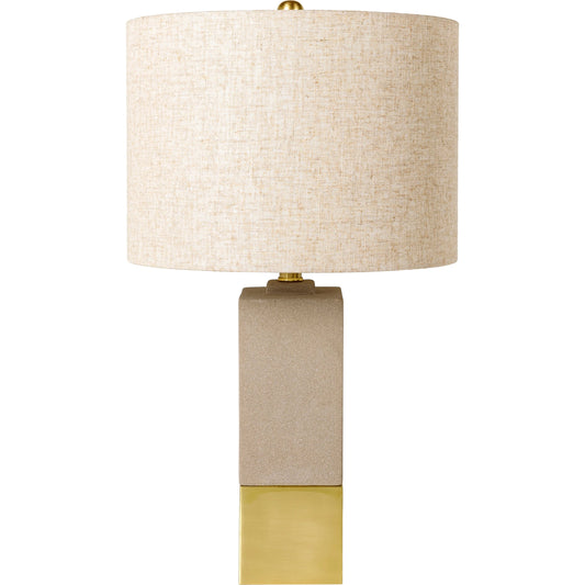 Rodez - 32426 by Surya in body: gray, base: metallic - brass, shade (outside): gray, shade (inside): white, finial: metallic - brass, harp: metallic - brass, cord: black and polishednaturalpolished. Made from shade (outsi