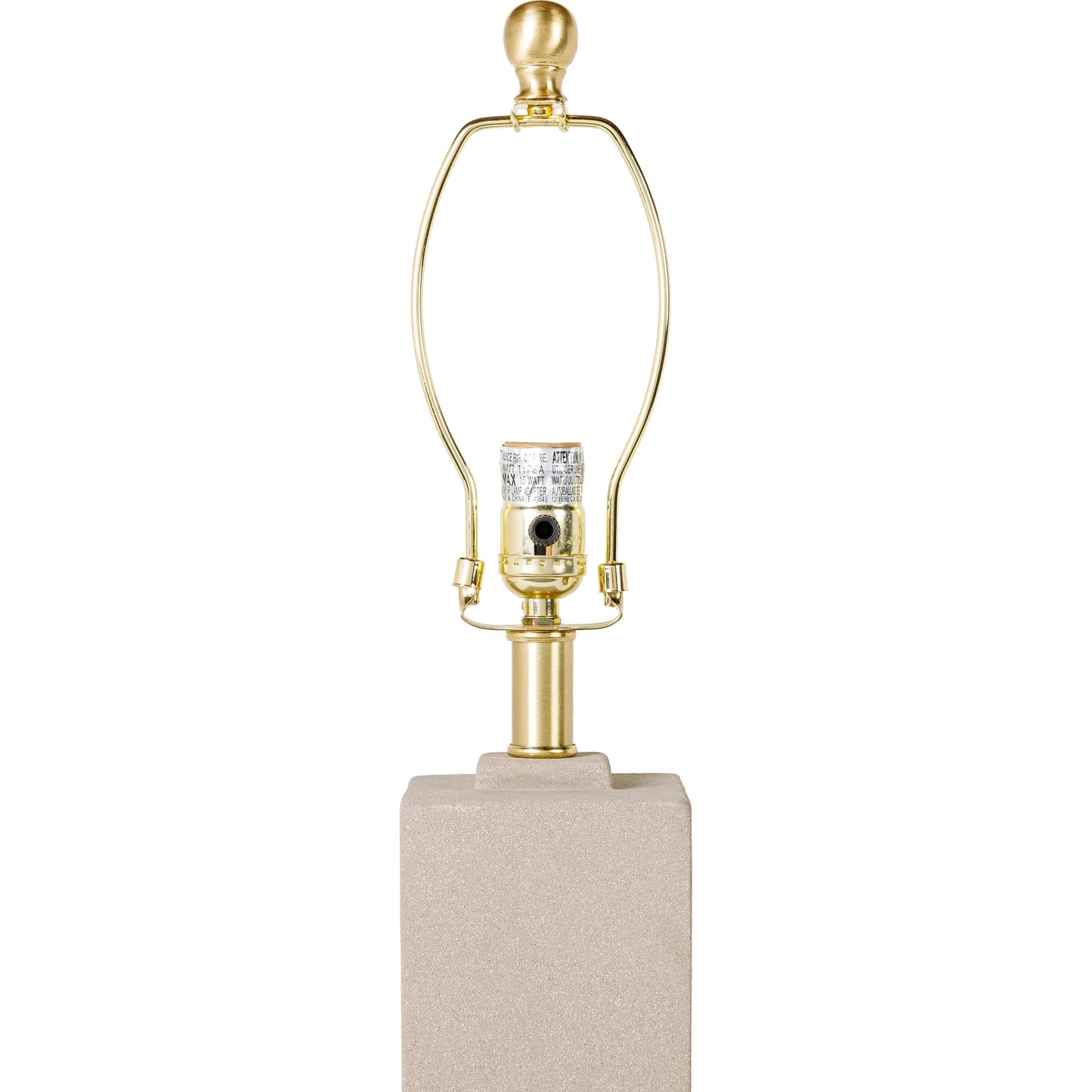 003 SI-1921744 | Closeup | Rodez - 32426 by Surya in gray, black, white, metallic brass and polishednaturalpolished. Made from shade (outside): linen, shade (inside): polyester, body: concrete, base: metal, finial: iron, harp: iron in a modern style.