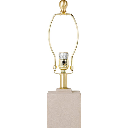 Rodez - 32426 by Surya in gray, black, white, metallic brass and polishednaturalpolished. Made from shade (outside): linen, shade (inside): polyester, body: concrete, base: metal, finial: iron, harp: iron in a modern style.