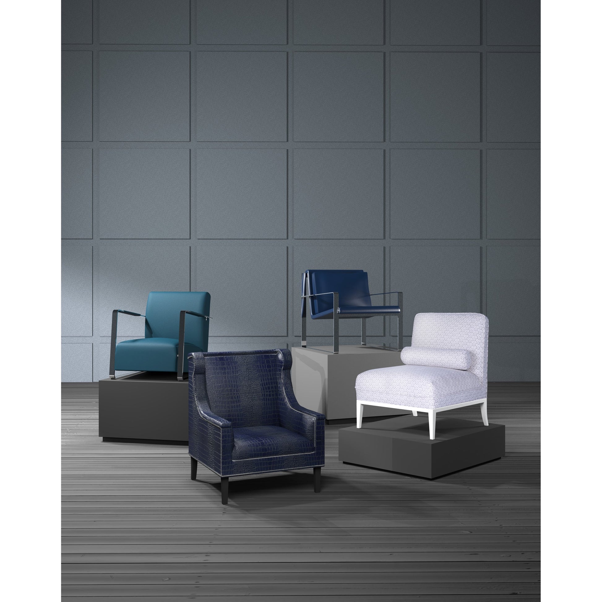 Firenze Upholster Lounge Chair by Pasargad Home in silver and white. Made from polyester, cotton in a coastal style.