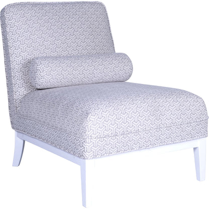 Firenze Upholster Lounge Chair by Pasargad Home in silver and white. Made from polyester, cotton in a coastal style.