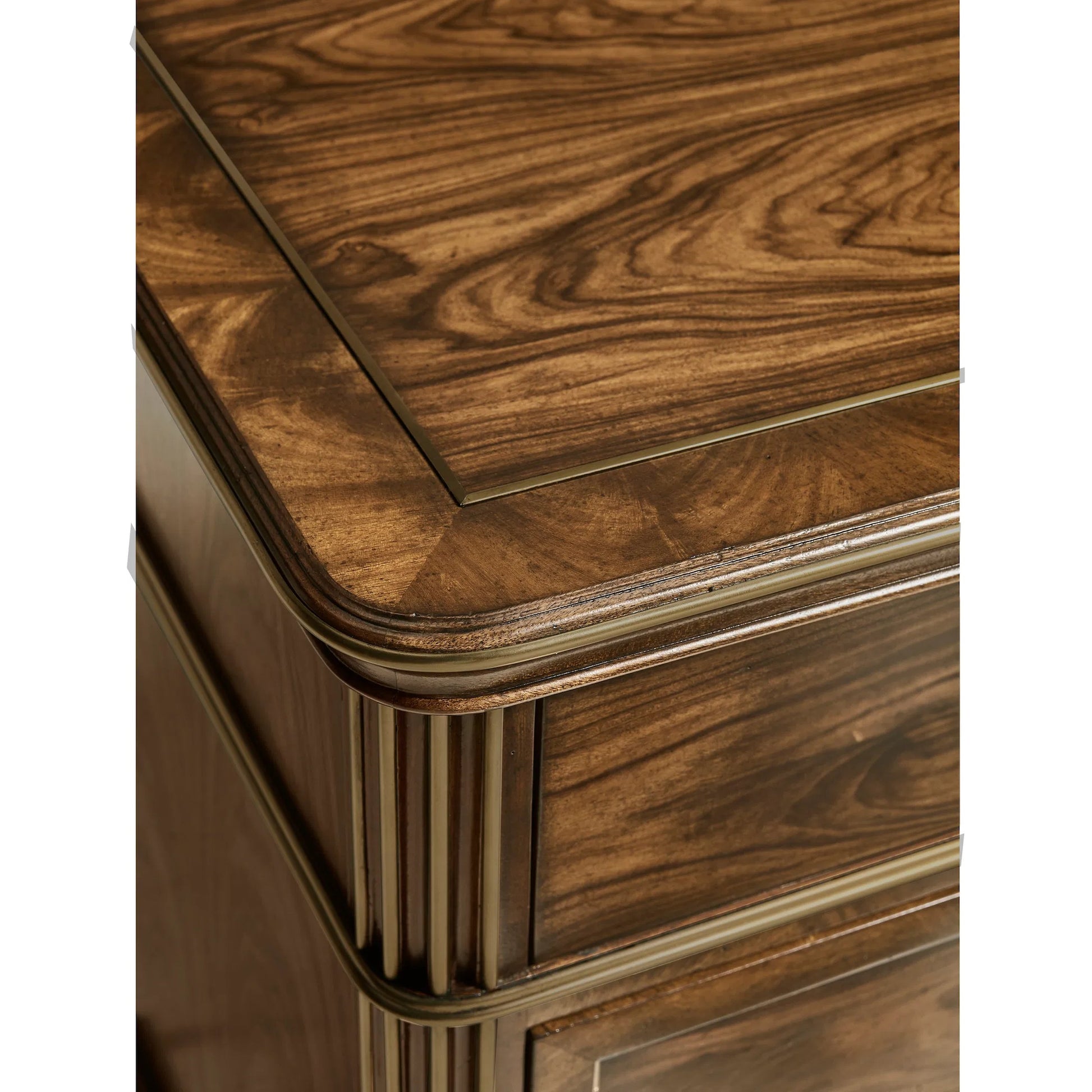 Viceroy Bedside Chest by Jonathan Charles in brown and santos brown, antique brass. Made from mahogany, cerejeira veneers, santos rosewood crown veneers, brass in a traditional style.