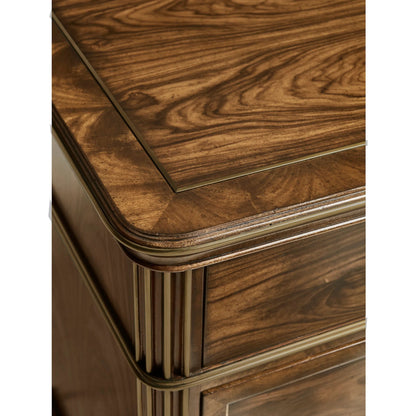 Viceroy Bedside Chest by Jonathan Charles in brown and santos brown, antique brass. Made from mahogany, cerejeira veneers, santos rosewood crown veneers, brass in a traditional style.