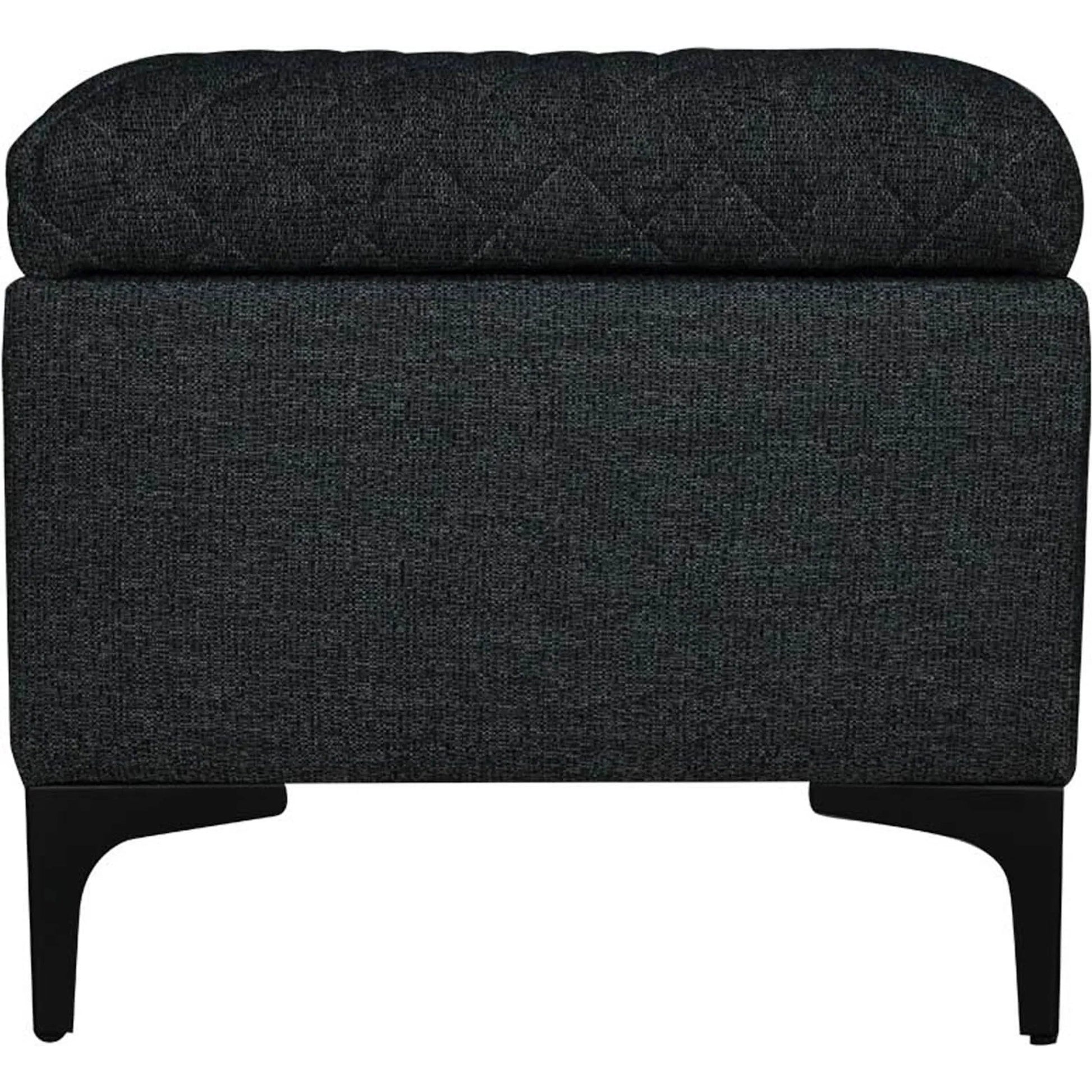 Reece Storage Ottoman by LH Imports in matte black. Made from black metal legs, standard padded foam cushion, 100% polyester fabric in a eclectic & global style.