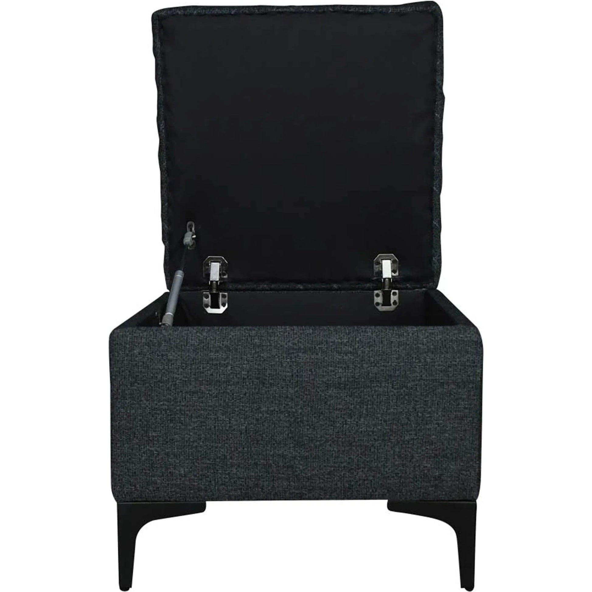 Reece Storage Ottoman by LH Imports in matte black. Made from black metal legs, standard padded foam cushion, 100% polyester fabric in a eclectic & global style.