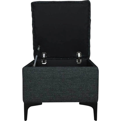 Reece Storage Ottoman by LH Imports in matte black. Made from black metal legs, standard padded foam cushion, 100% polyester fabric in a eclectic & global style.