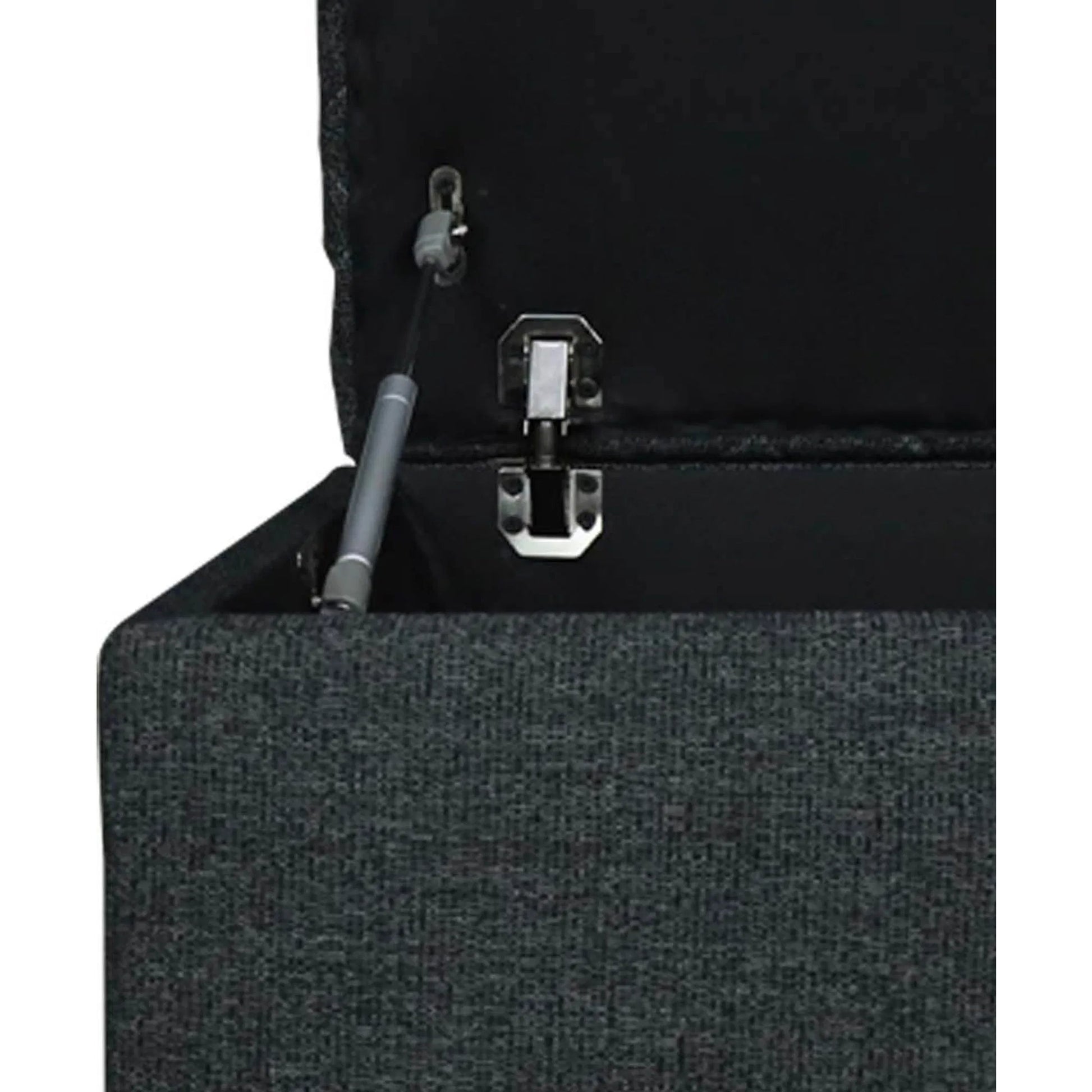 Reece Storage Ottoman by LH Imports in matte black. Made from black metal legs, standard padded foam cushion, 100% polyester fabric in a eclectic & global style.