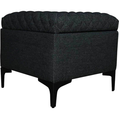 Reece Storage Ottoman by LH Imports in matte black. Made from black metal legs, standard padded foam cushion, 100% polyester fabric in a eclectic & global style.