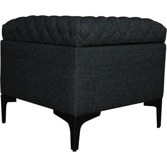 Reece Storage Ottoman by LH Imports in matte black. Made from black metal legs, standard padded foam cushion, 100% polyester fabric in a unique style.