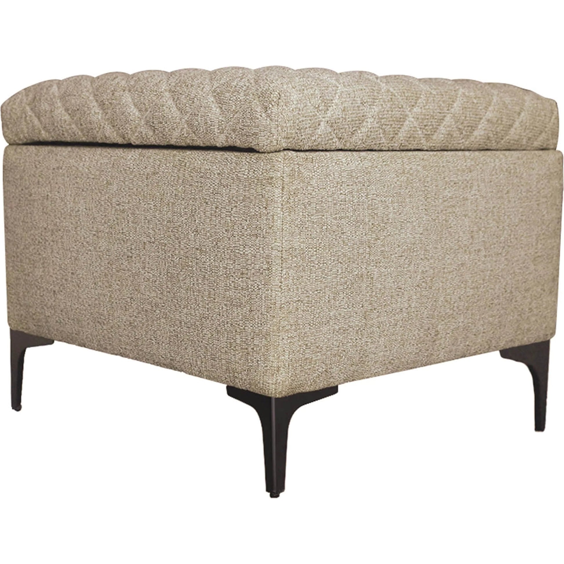 Reece Storage Ottoman by LH Imports in matte black. Made from black metal legs, standard padded foam cushion, 100% polyester fabric in a eclectic & global style.