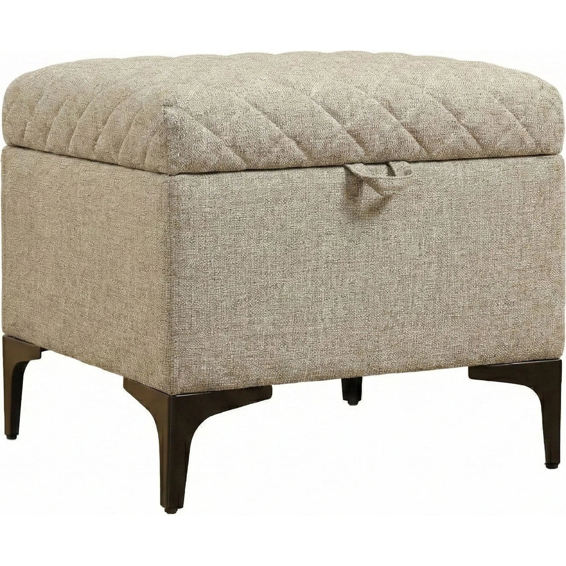 Reece Storage Ottoman by LH Imports in matte black. Made from black metal legs, standard padded foam cushion, 100% polyester fabric in a eclectic & global style.