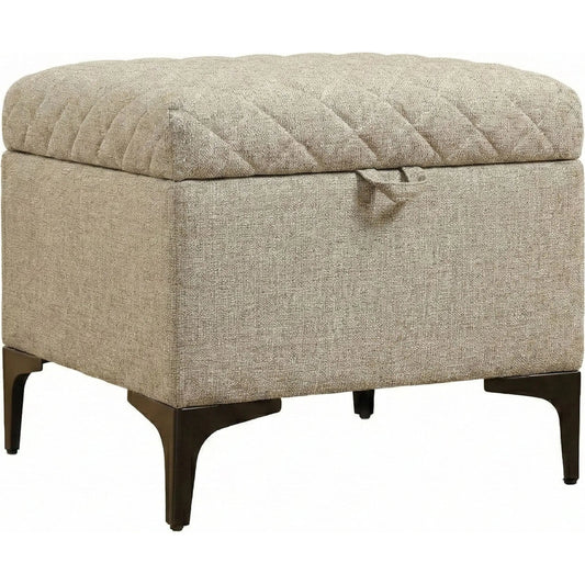 Reece Storage Ottoman by LH Imports in matte black. Made from black metal legs, standard padded foam cushion, 100% polyester fabric in a eclectic & global style.