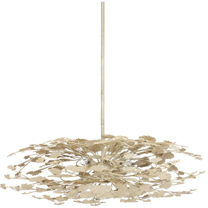 Maidenhair Cream Semi-Flush Mount by Currey and Company in antique pearl. Made from wrought iron in a modern style.