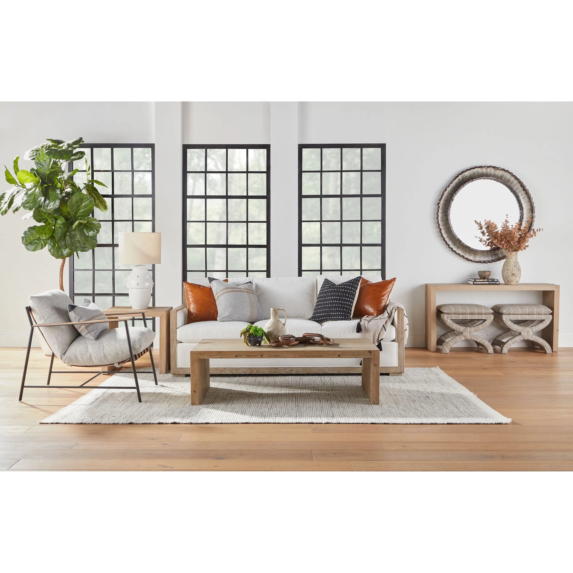 Reed Coffee Table by Essentials For Living in smoke gray pine. Made from solid reclaimed pine, reclaimed pine veneer, mdf in a modern style.