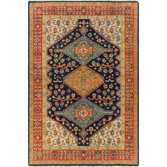 Reign Rug - 27335 by Surya in navy, tan, beige, rust, mustard, blue. Made from 100% new zealand wool in a unique style.