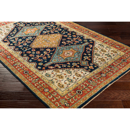 Reign REG-2300 Rug by Surya in navy, tan, beige, rust, mustard, blue. Made from 100% new zealand wool in a unique style.