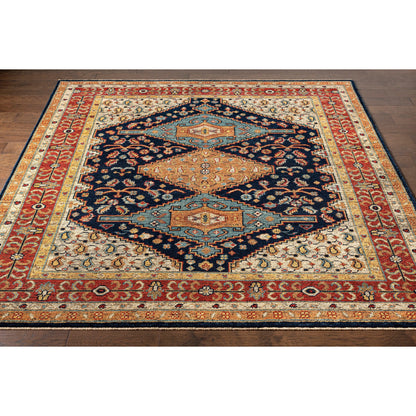 Reign REG-2300 Rug by Surya in navy, tan, beige, rust, mustard, blue. Made from 100% new zealand wool in a unique style.