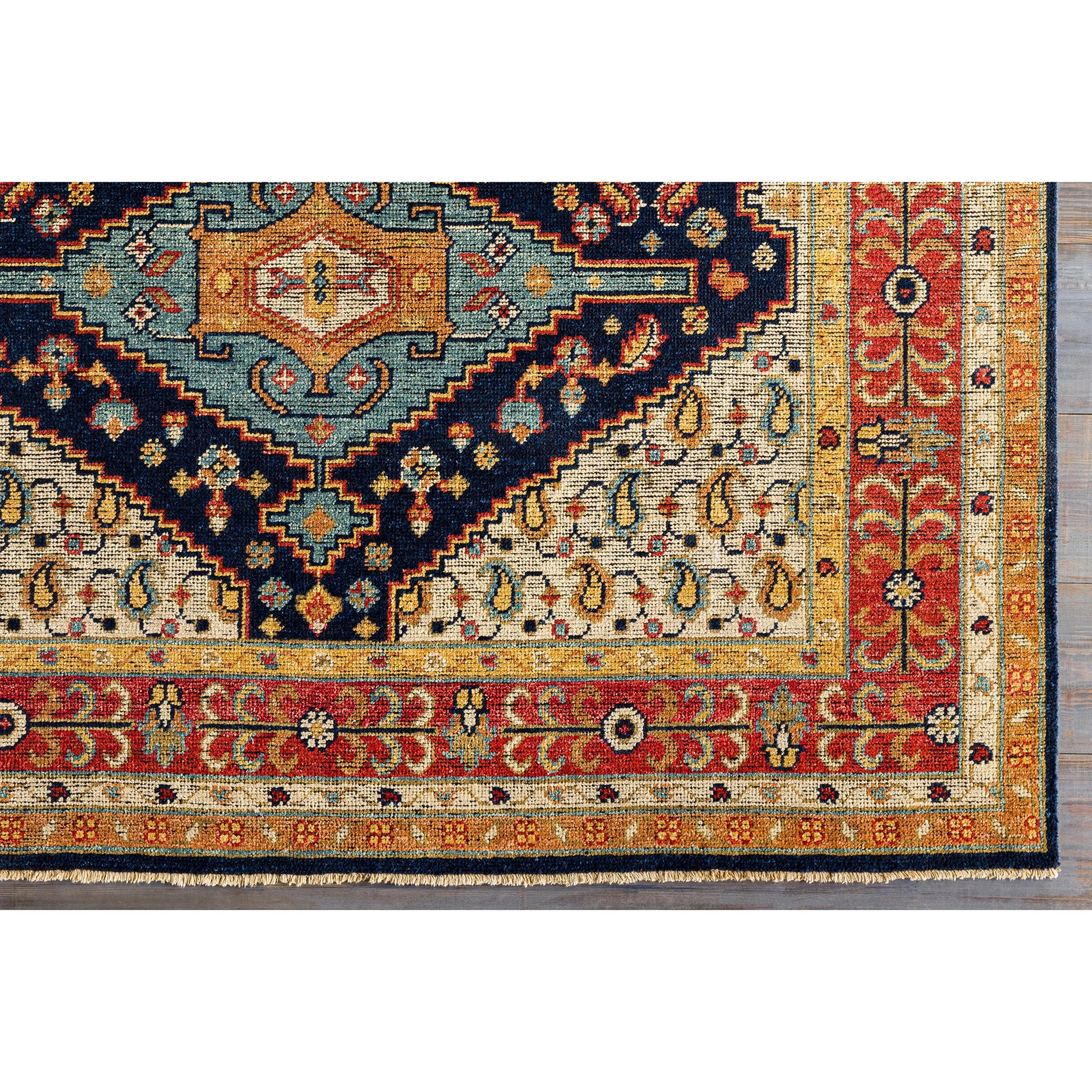 Reign REG-2300 Rug by Surya in navy, tan, beige, rust, mustard, blue. Made from 100% new zealand wool in a unique style.