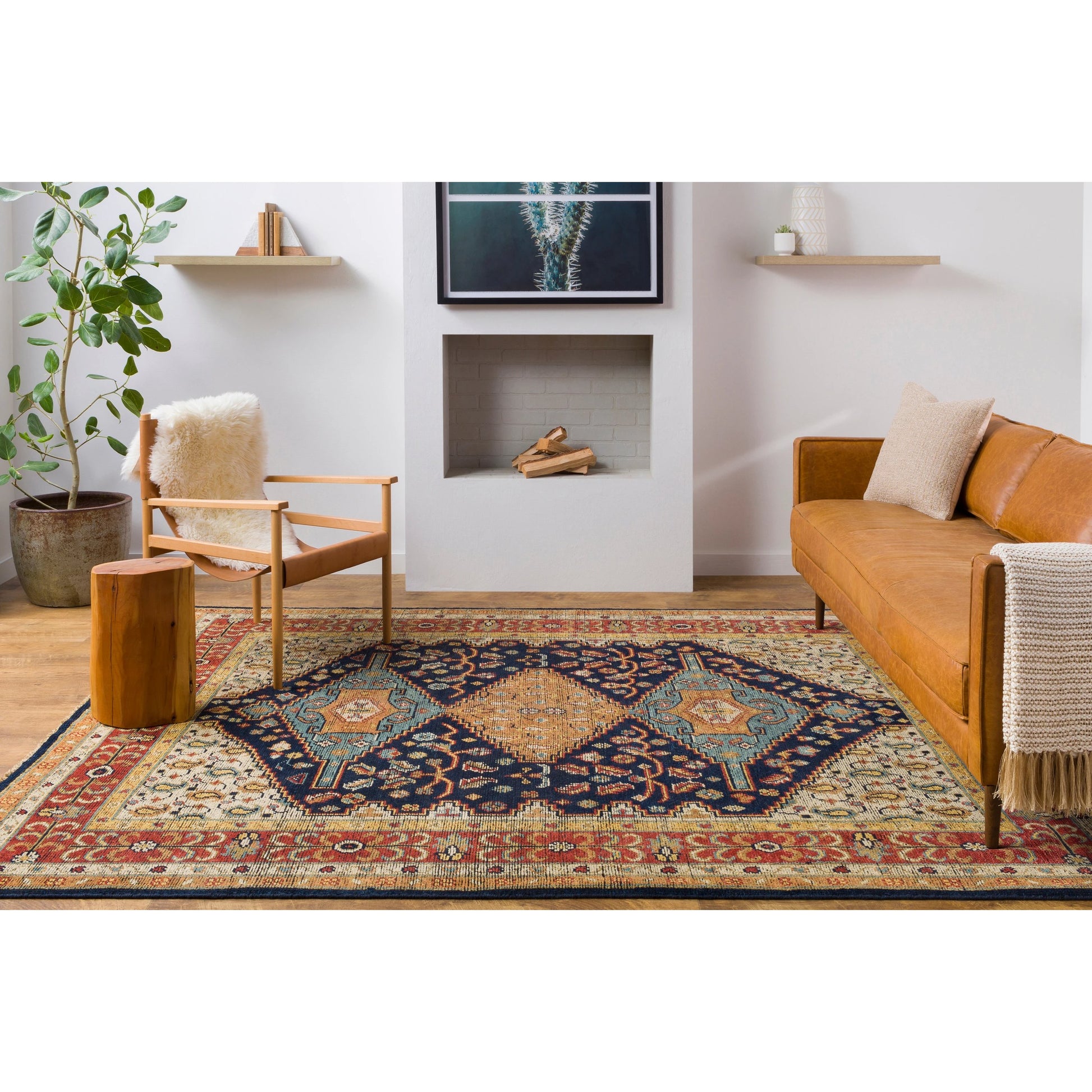 Reign REG-2300 Rug by Surya in navy, tan, beige, rust, mustard, blue. Made from 100% new zealand wool in a unique style.
