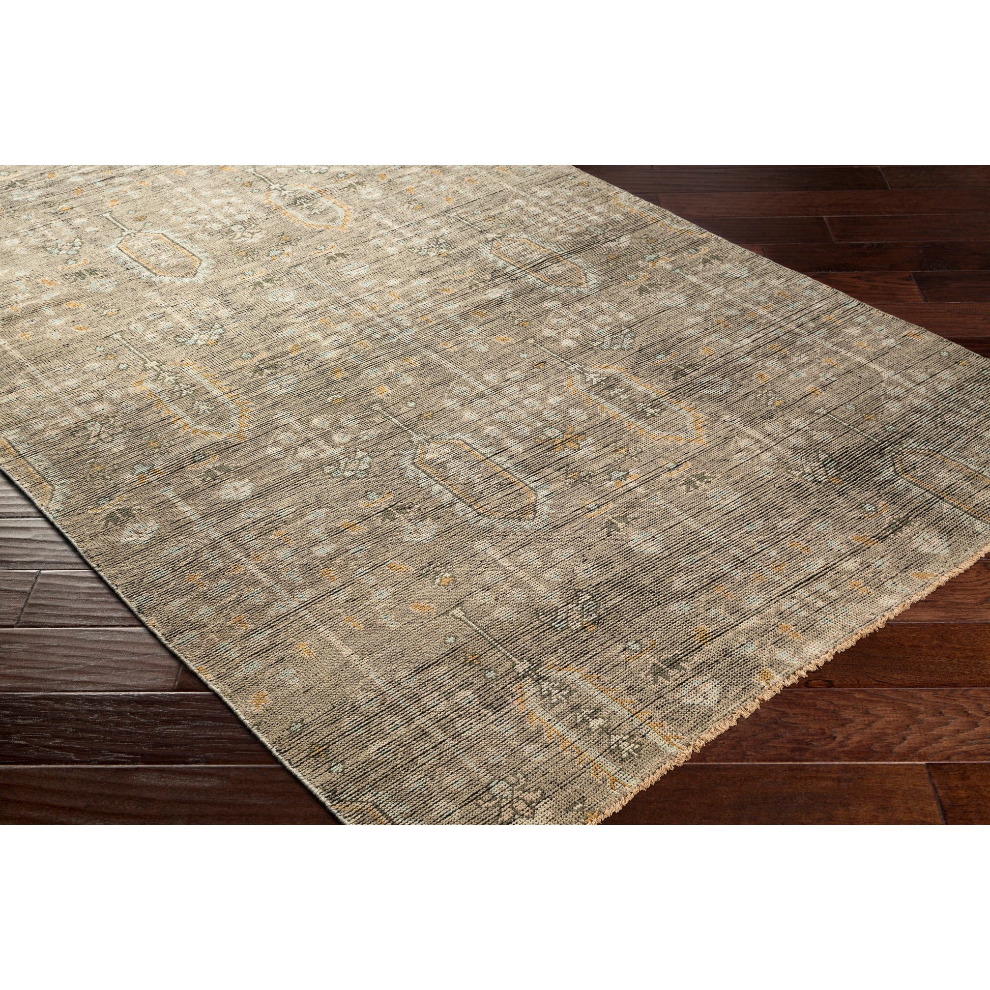 Reign REG-2302 Rug by Surya in sage, brown, pale blue, light olive, light beige, black. Made from face: 100% new zealand wool, warp: 100% cotton in a unique style.