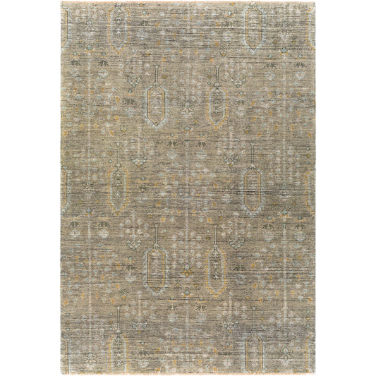 Reign Rug - 25792 by Surya in sage, brown, pale blue, light olive, light beige, black. Made from face: 100% new zealand wool, warp: 100% cotton in a unique style.