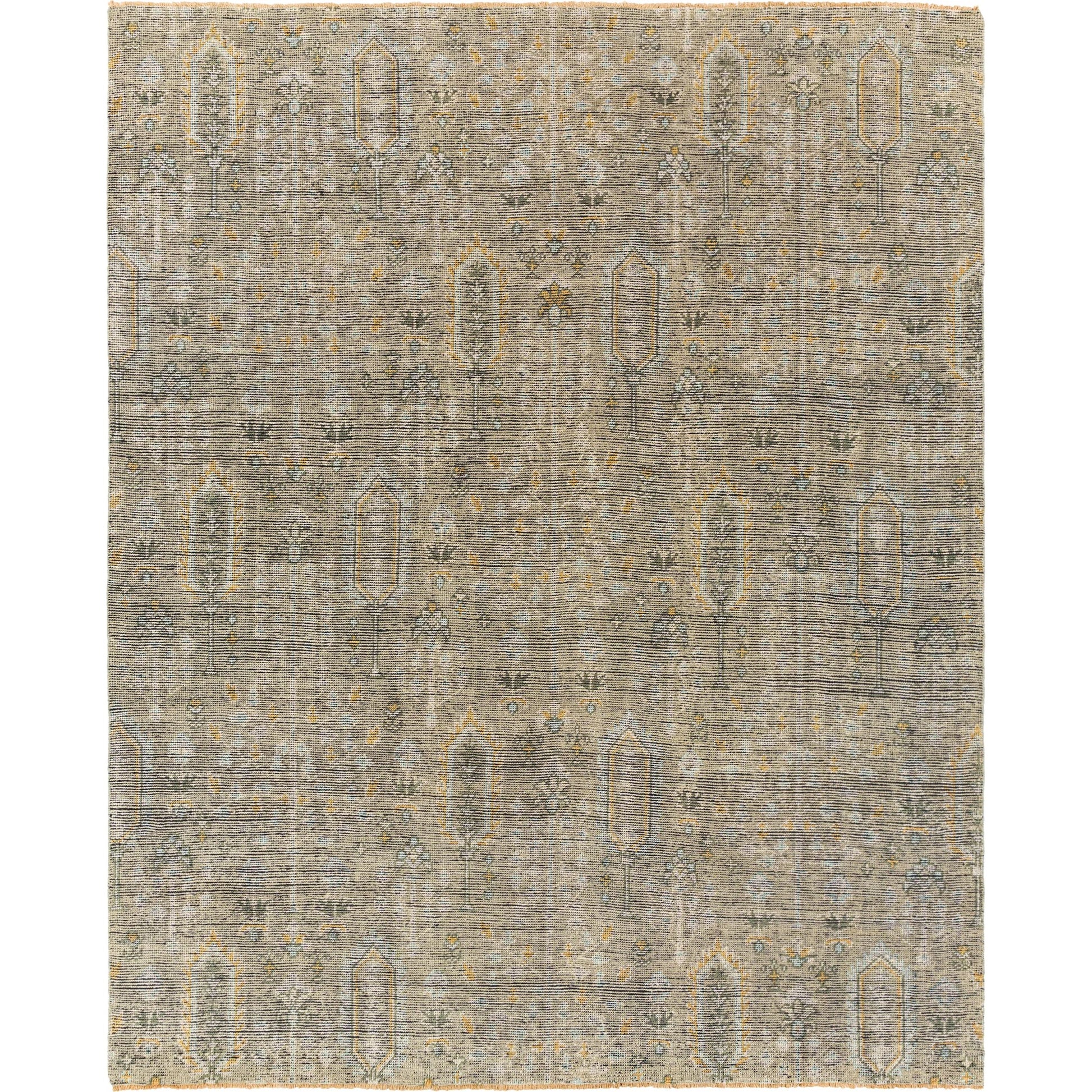Reign REG-2302 Rug by Surya in sage, brown, pale blue, light olive, light beige, black. Made from face: 100% new zealand wool, warp: 100% cotton in a unique style.