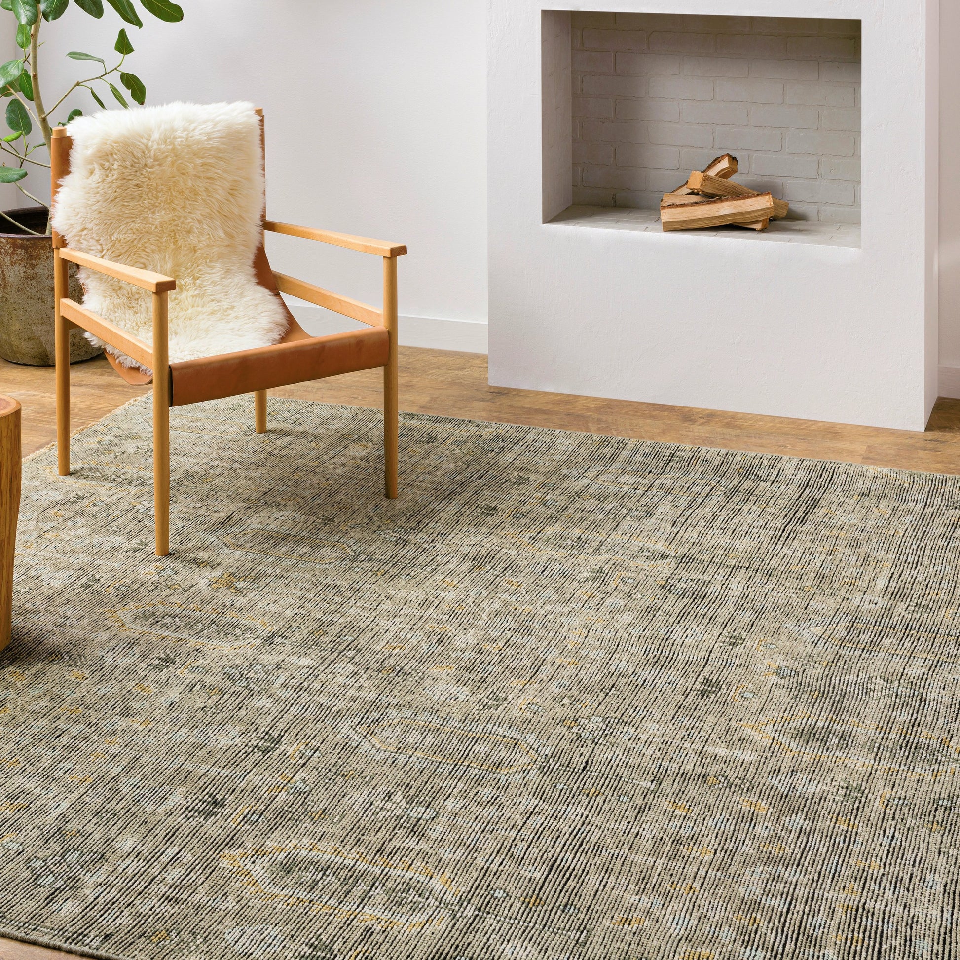 Reign REG-2302 Rug by Surya in sage, brown, pale blue, light olive, light beige, black. Made from face: 100% new zealand wool, warp: 100% cotton in a unique style.