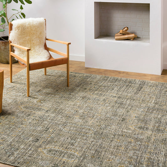 Reign Rug - 25792 by Surya in sage, brown, pale blue, light olive, light beige, black. Made from face: 100% new zealand wool, warp: 100% cotton in a unique style.