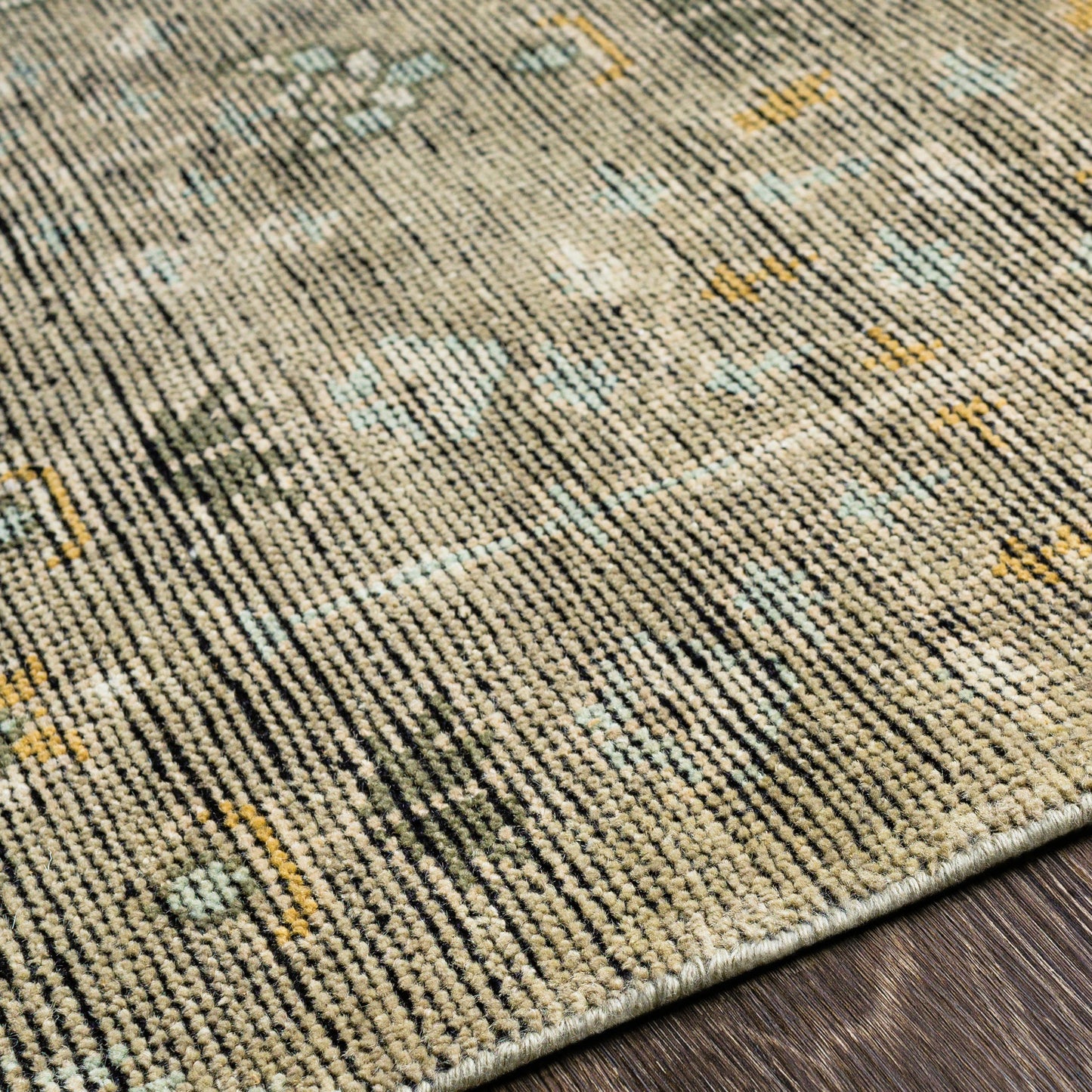 006 SI-2130950,SI-2130951,SI-2130952,SI-2130953 | Closeup | Reign REG-2302 Rug by Surya in sage, brown, pale blue, light olive, light beige, black. Made from face: 100% new zealand wool, warp: 100% cotton in a unique style.
