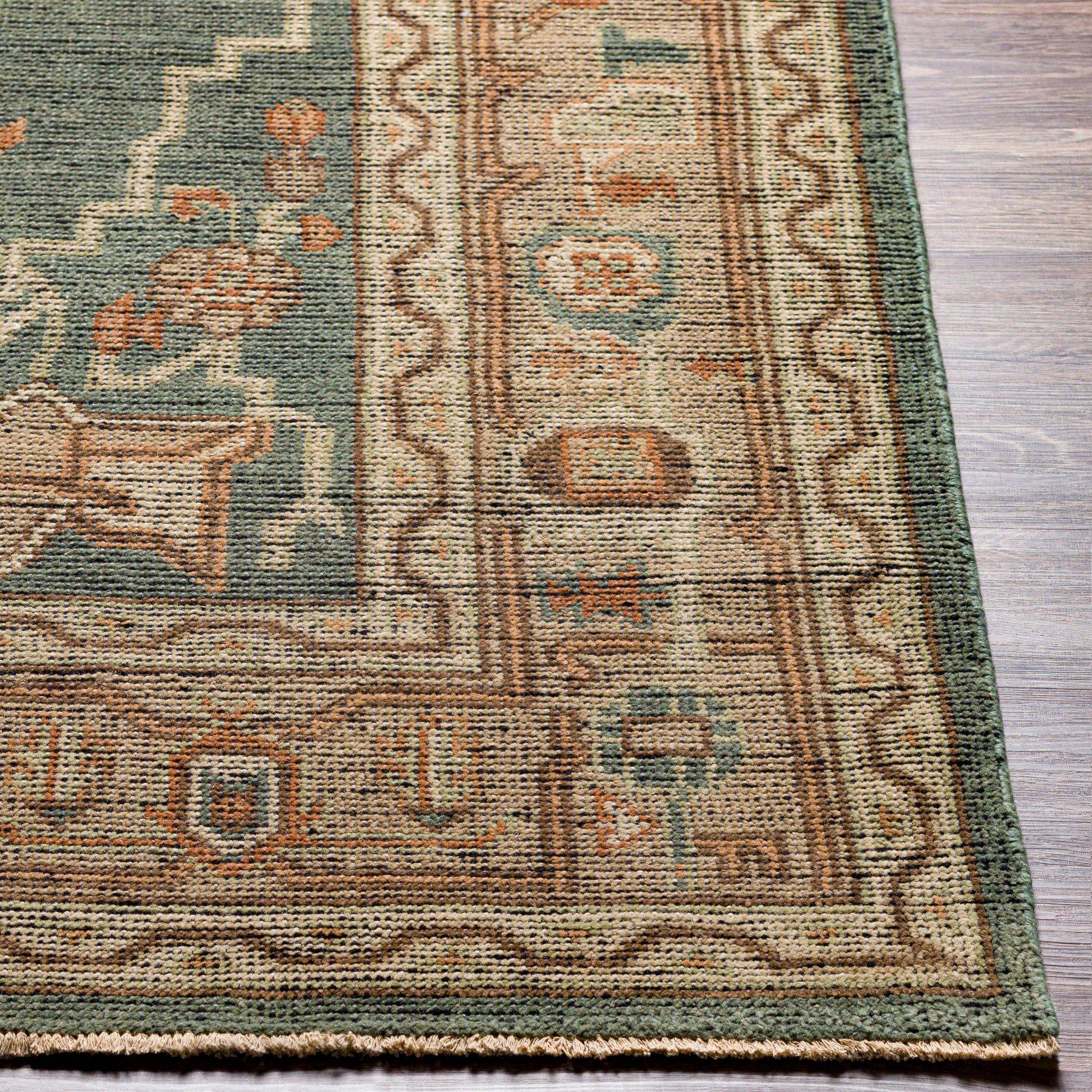 Reign REG-2304 Rug by Surya in dark green, beige, dusty sage, charcoal, tan. Made from unique in a unique style.
