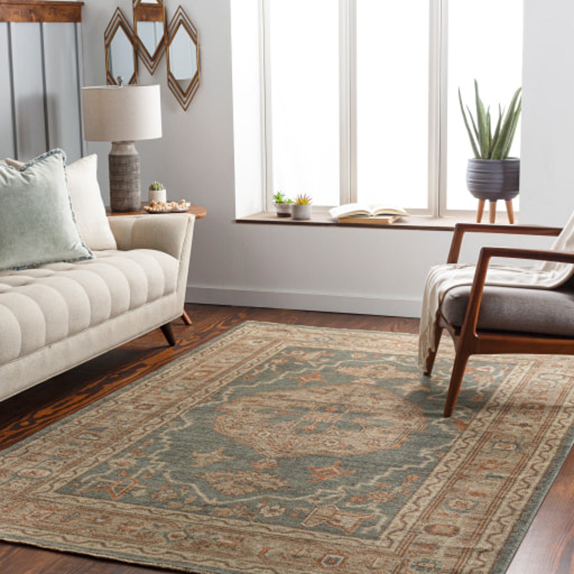 Reign REG-2304 Rug by Surya in dark green, beige, dusty sage, charcoal, tan. Made from unique in a unique style.