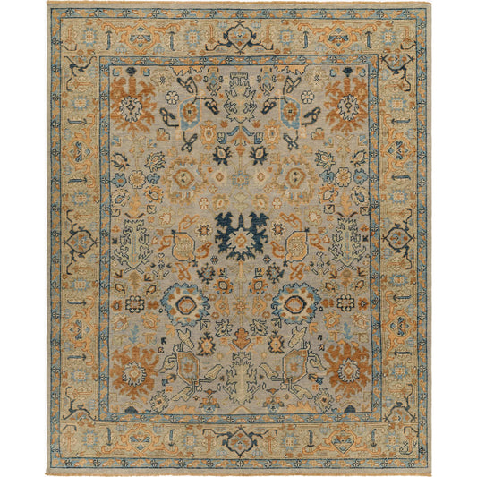 Reign REG-2314 Rug by Surya in blue, brown, peach, navy, light brown, denim. Made from new zealand wool in a unique style.