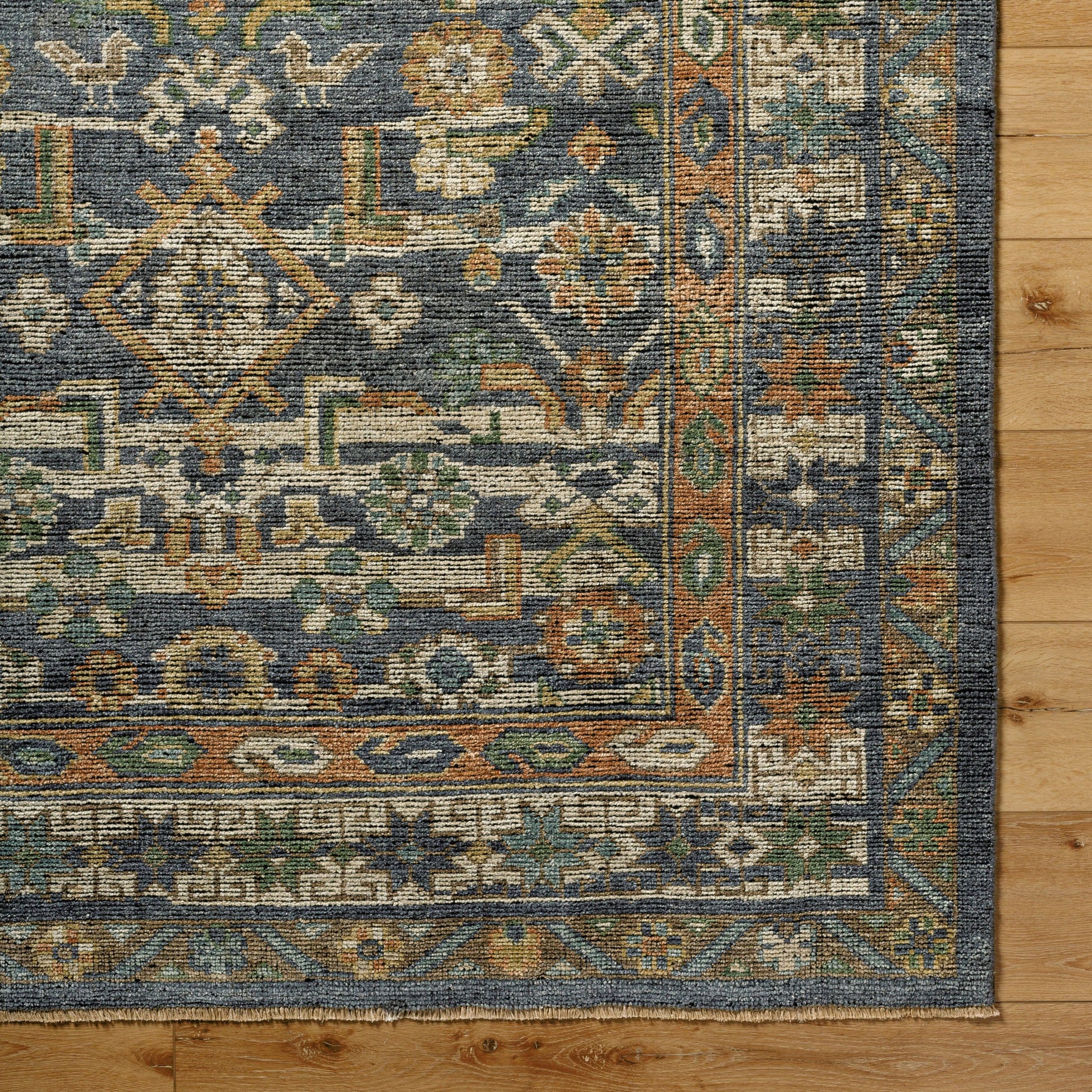 Reign REG-2324 Rug by Surya in navy, sage, olive, oatmeal, brown. Made from face: 70% wool, 30% viscose, warp: 100% cotton in a unique style.