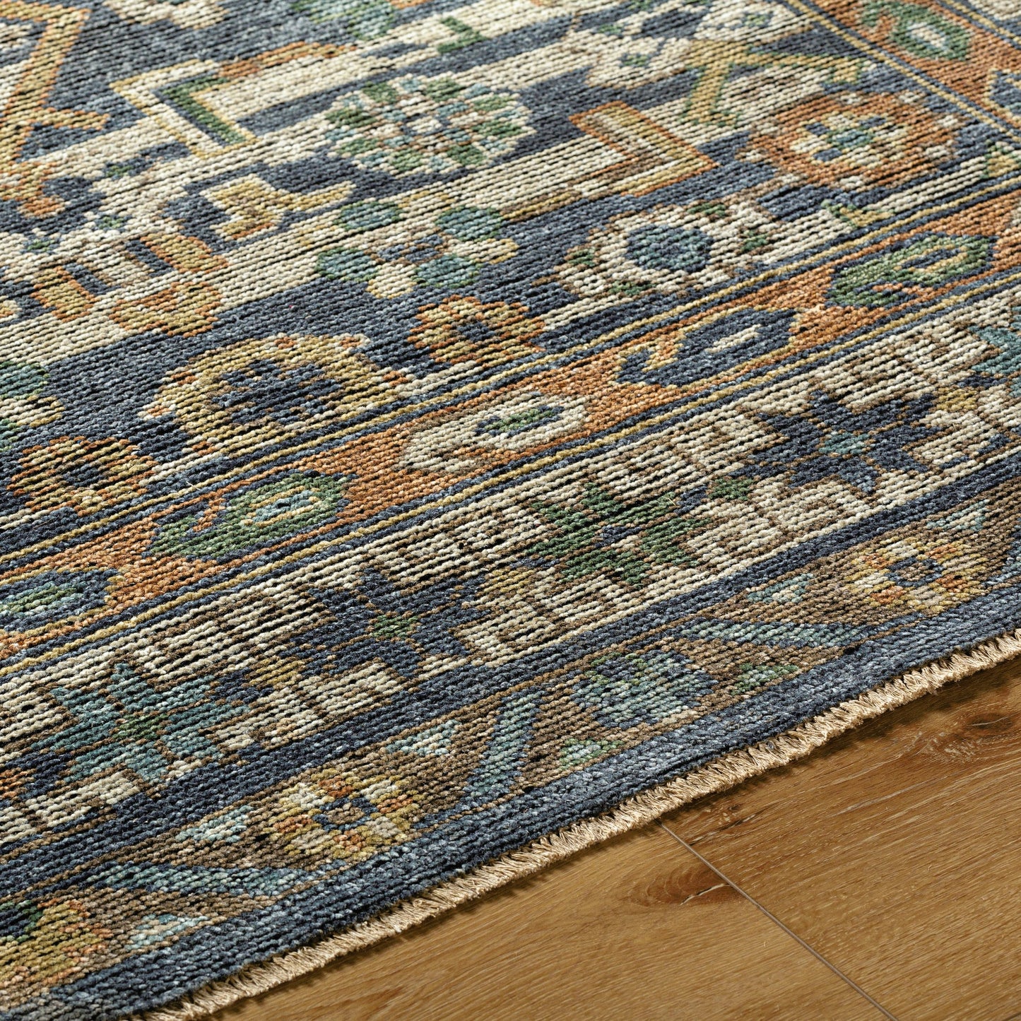 003 SI-2130842,SI-2130843,SI-2130844,SI-2130845 | Closeup | Reign REG-2324 Rug by Surya in navy, sage, olive, oatmeal, brown. Made from face: 70% wool, 30% viscose, warp: 100% cotton in a unique style.