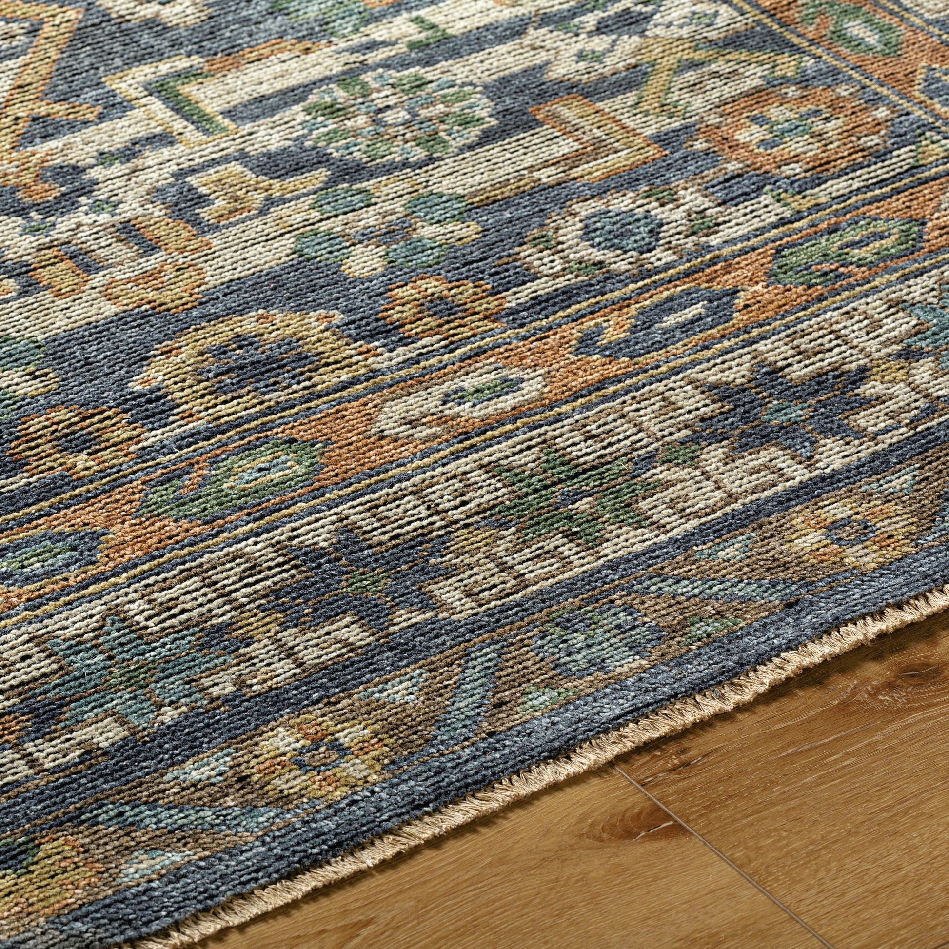 Reign REG-2324 Rug by Surya in navy, sage, olive, oatmeal, brown. Made from face: 70% wool, 30% viscose, warp: 100% cotton in a unique style.