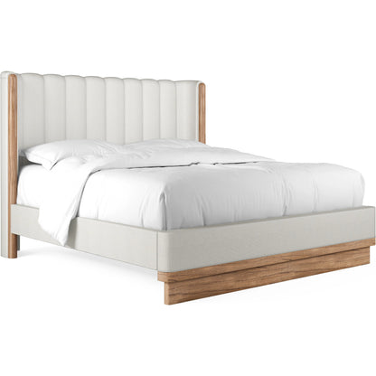 Portico Upholstered Shelter Bed by A.R.T. Furniture in white and sienna. Made from parawood solids, foam, fabric in a modern style.